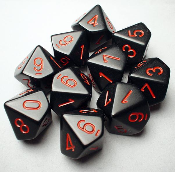 Chessex Dice Sets: Black/Red Opaque d10 Set (10)