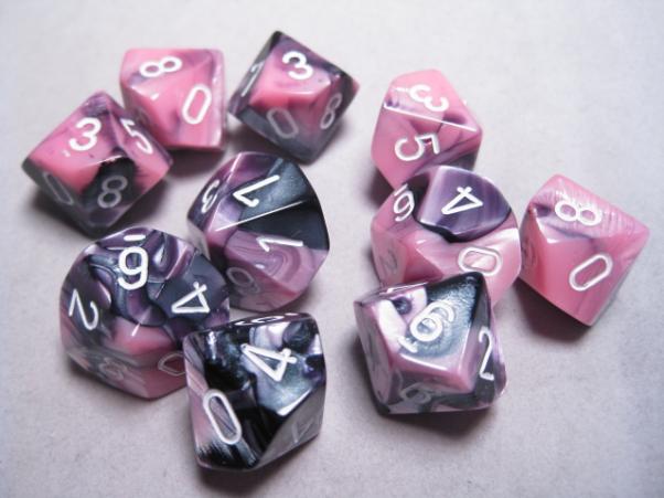 Chessex Dice Sets: Black-Pink/White Gemini d10 Set (10)