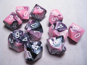Chessex Dice Sets: Black-Pink/White Gemini d10 Set (10)