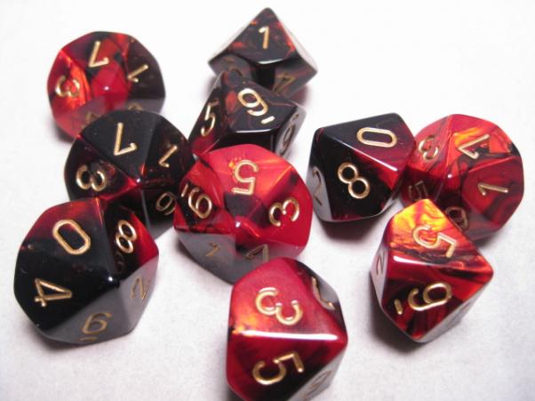 Chessex Dice Sets: Black-Red/Gold Gemini d10 Set (10)