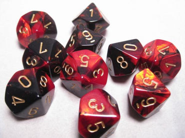 Chessex Dice Sets: Black-Red/Gold Gemini d10 Set (10)