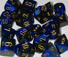Chessex Dice Sets: Black-Blue/Gold Gemini d10 Set (10)