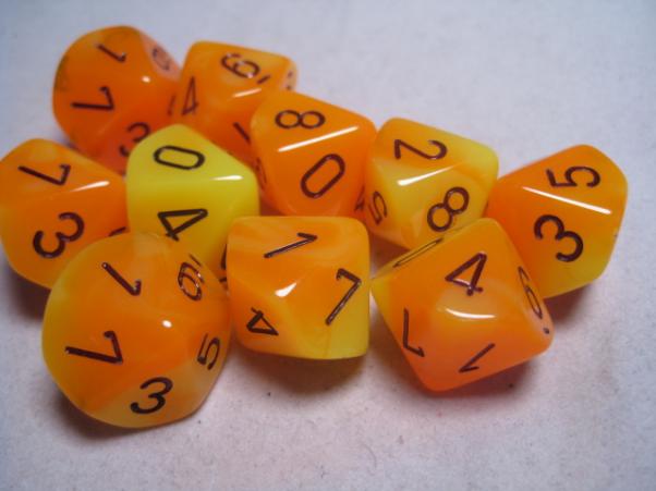 Chessex Dice Sets: Gemini 4 Poly D10 Orange-Yellow/Black (10)