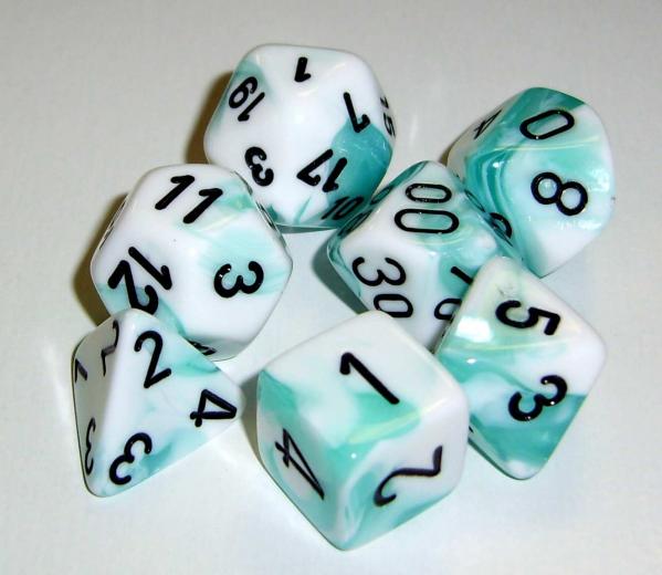 Chessex Dice Sets: Gemini 4 Poly D10 White Teal/black (10)