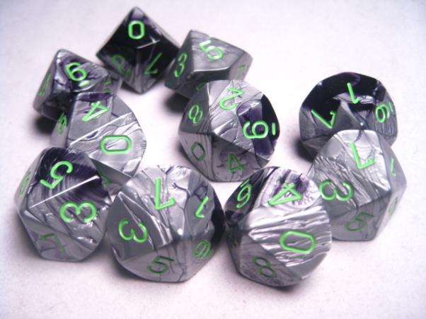 Chessex Dice Sets: Gemini #5 d10 Black-Grey/Green (10)