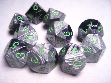 Chessex Dice Sets: Gemini #5 d10 Black-Grey/Green (10)