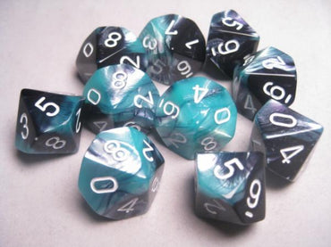 Chessex Dice Sets: Gemini #5 d10 Black-Shell/White (10)