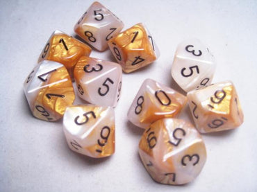 Chessex Dice Sets: Gemini #5 d10 Gold-White/Black (10)