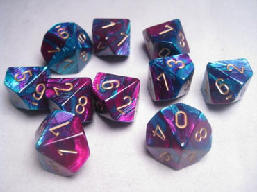 Chessex Dice Sets: Gemini #5 d10 Purple-Teal/Gold (10)