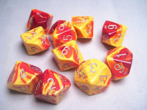 Chessex Dice Sets: Gemini #5 d10 Red Yellow/Silver (10)