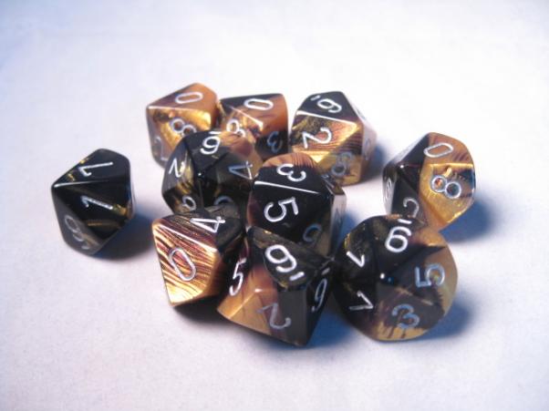Chessex Dice Sets: Gemini #6 d10 Black-Gold/Silver (10)