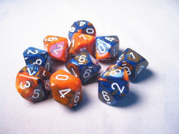 Chessex Dice Sets: Gemini #6 d10 Blue-Orange/White (10)