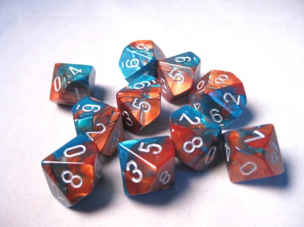 Chessex Dice Sets: Gemini #6 d10 Copper-Teal/Silver (10)
