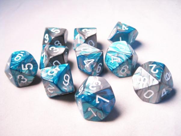Chessex Dice Sets: Gemini #6 d10 Steel-Teal/White (10)