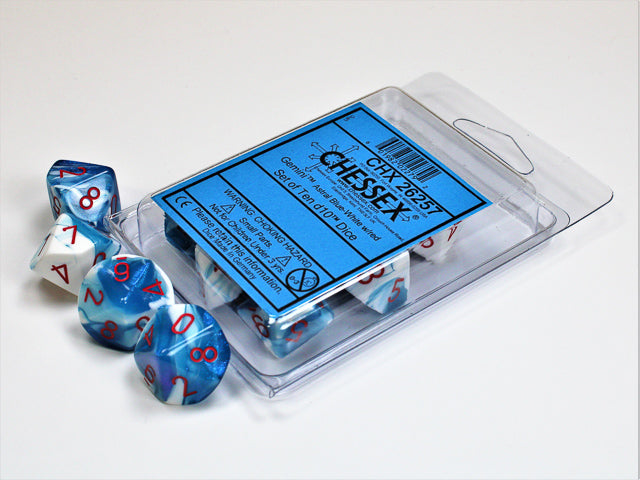 Chessex Dice Sets: Gemini #7 d10 Astral Blue-White/red (10)