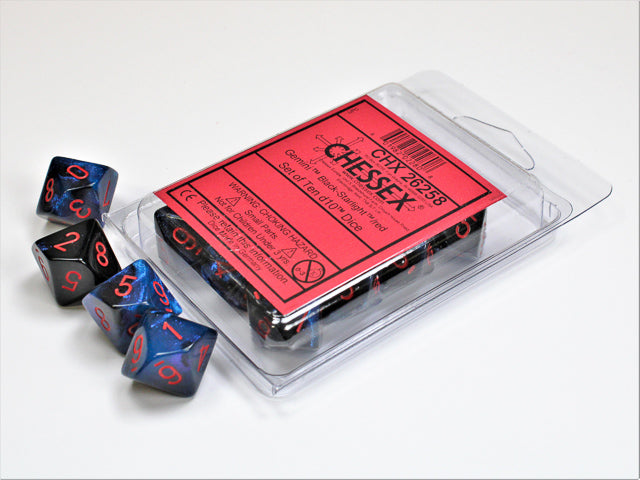 Chessex Dice Sets: Gemini #7 d10 Black-Starlight/red (10)