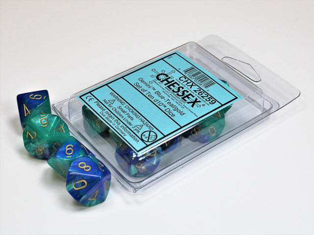 Chessex Dice Sets: Gemini #7 d10 Blue-Teal/gold (10)