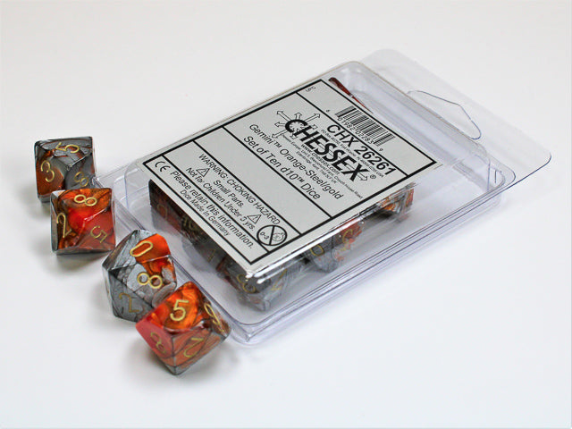 Chessex Dice Sets: Gemini #7 d10 Orange-Steel/gold (10)