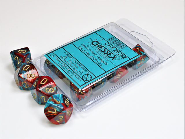 Chessex Dice Sets: Gemini #7 d10 Red-Teal/gold (10)