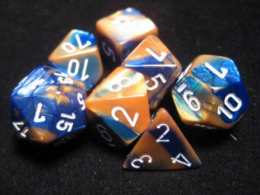 Chessex Dice Sets: Blue-Gold/White Gemini Polyhedral 7-Die Set
