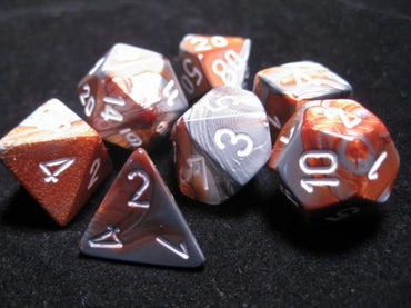 Chessex Dice Sets: Copper-Steel/White Gemini Polyhedral 7-Die Set