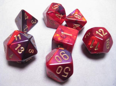 Chessex Dice Sets: Purple-Red/Gold Gemini Polyhedral 7-Die Set