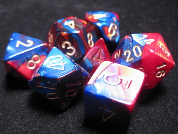 Chessex Dice Sets: Blue-Red/Gold Gemini Polyhedral 7-Die Set