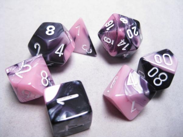 Chessex Dice Sets: Black-Pink/White Gemini Polyhedral 7-Die Set