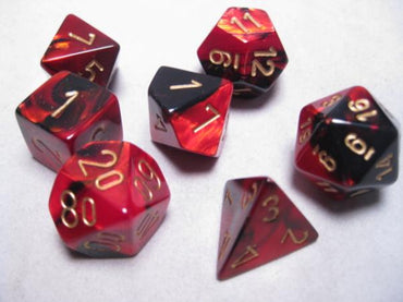 Chessex Dice Sets: Black-Red/Gold Gemini Polyhedral 7-Die Set