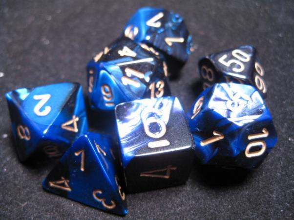 Chessex Dice Sets: Black-Blue/Gold Gemini Polyhedral 7-Die Set