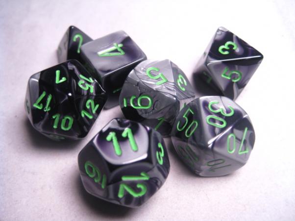 Chessex Dice Sets: Gemini Black-Grey/Green Polyhedral 7-Die Set