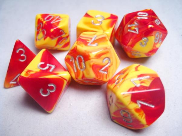 Chessex Dice Sets: Gemini Red Yellow/Silver Polyhedral 7-Die Set