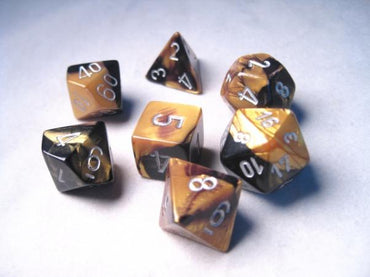 Chessex RPG Dice Sets: Gemini # 6 Black-Gold/Silver Polyhedral 7-Die Set