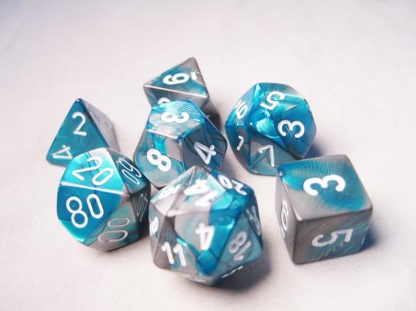 Chessex RPG Dice Sets: Gemini # 6 Steel-Teal/White Polyhedral 7-Die Set