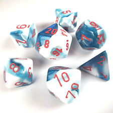 Chessex RPG Dice Sets: Gemini # 7 Astral Blue-White/red Polyhedral 7-Die Set