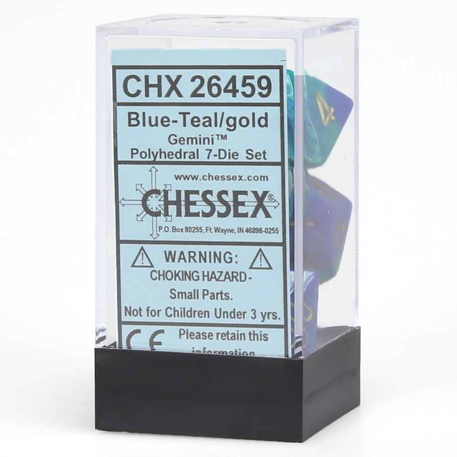 Chessex RPG Dice Sets: Gemini # 7 Blue-Teal/gold Polyhedral 7-Die Set