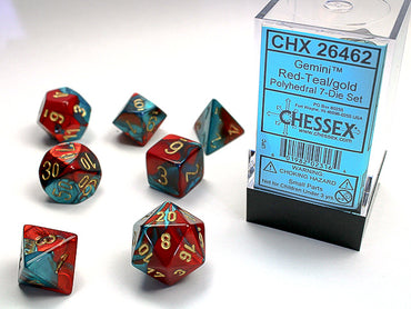 Chessex RPG Dice Sets: Gemini # 7 Red-Teal/gold Polyhedral 7-Die Set