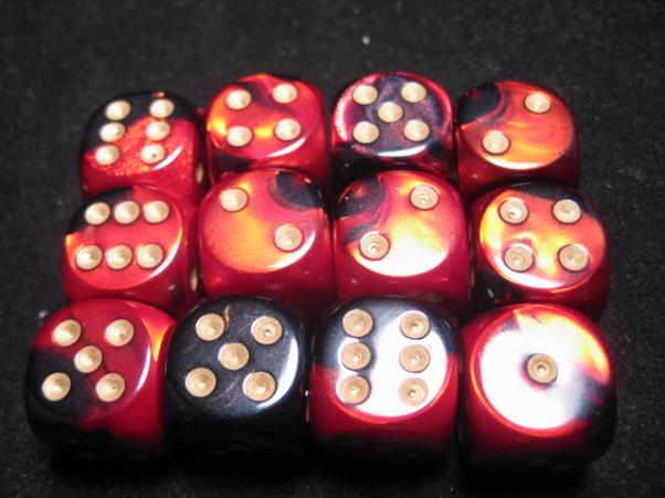 Chessex Dice Sets: Black-Red/Gold Gemini 16mm d6 (12)