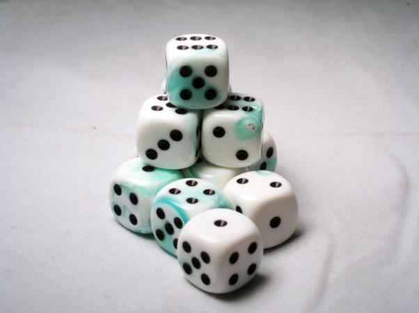 Chessex Dice Sets: Gemini 4 16mm D6 White Teal/black (12)