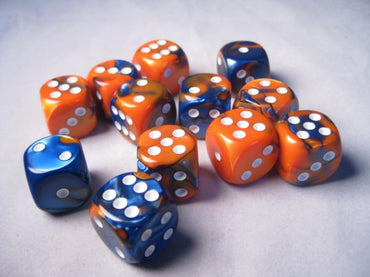 Chessex Dice Sets: Gemini # 6 16mm d6 Blue-Orange/White (12)