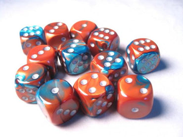 Chessex Dice Sets: Gemini # 6 16mm d6 Copper-Teal/Silver (12)