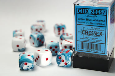 Chessex Dice Sets: Gemini # 7 16mm d6 Astral Blue-White/red (12)