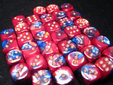 Chessex Dice Sets: Blue-Red/Gold Gemini 12mm d6 (36)