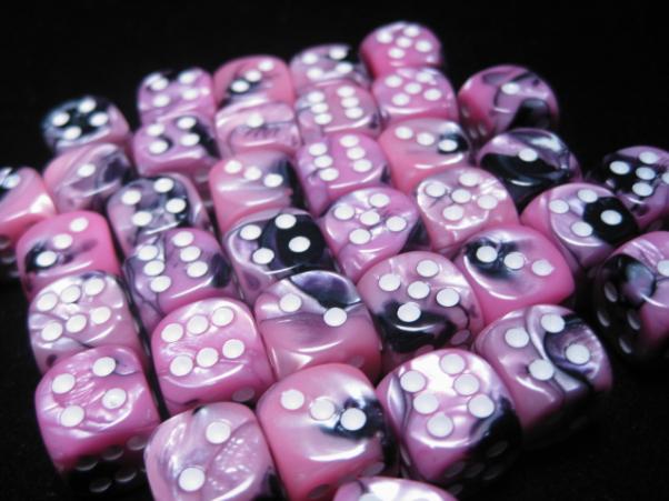 Chessex Dice Sets: Pink-Black/White Gemini 12mm d6 (36)