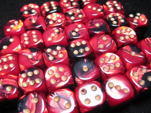 Chessex Dice Sets: Black-Red/Gold Gemini 12mm d6 (36)