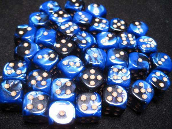 Chessex Dice Sets: Black-Blue/Gold Gemini 12mm d6 (36)