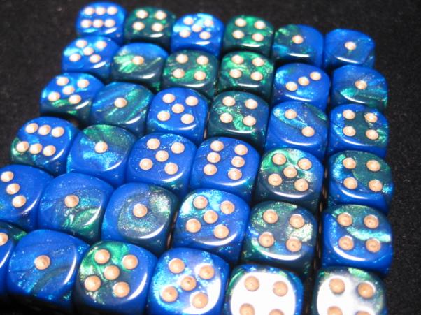 Chessex Dice Sets: Blue-Green/Gold Gemini 12mm d6 (36)