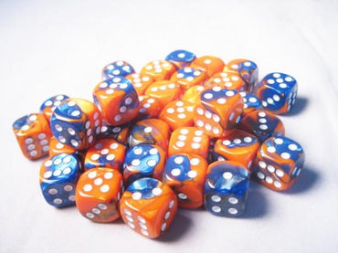 Chessex Dice Sets: Gemini # 6 12mm d6 Blue-Orange/White (36)
