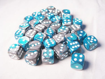 Chessex Dice Sets: Gemini # 6 12mm d6 Steel-Teal/White (36)