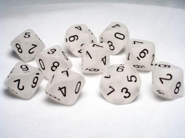 Chessex Dice Sets: Clear/Black Frosted d10 Set (10)
